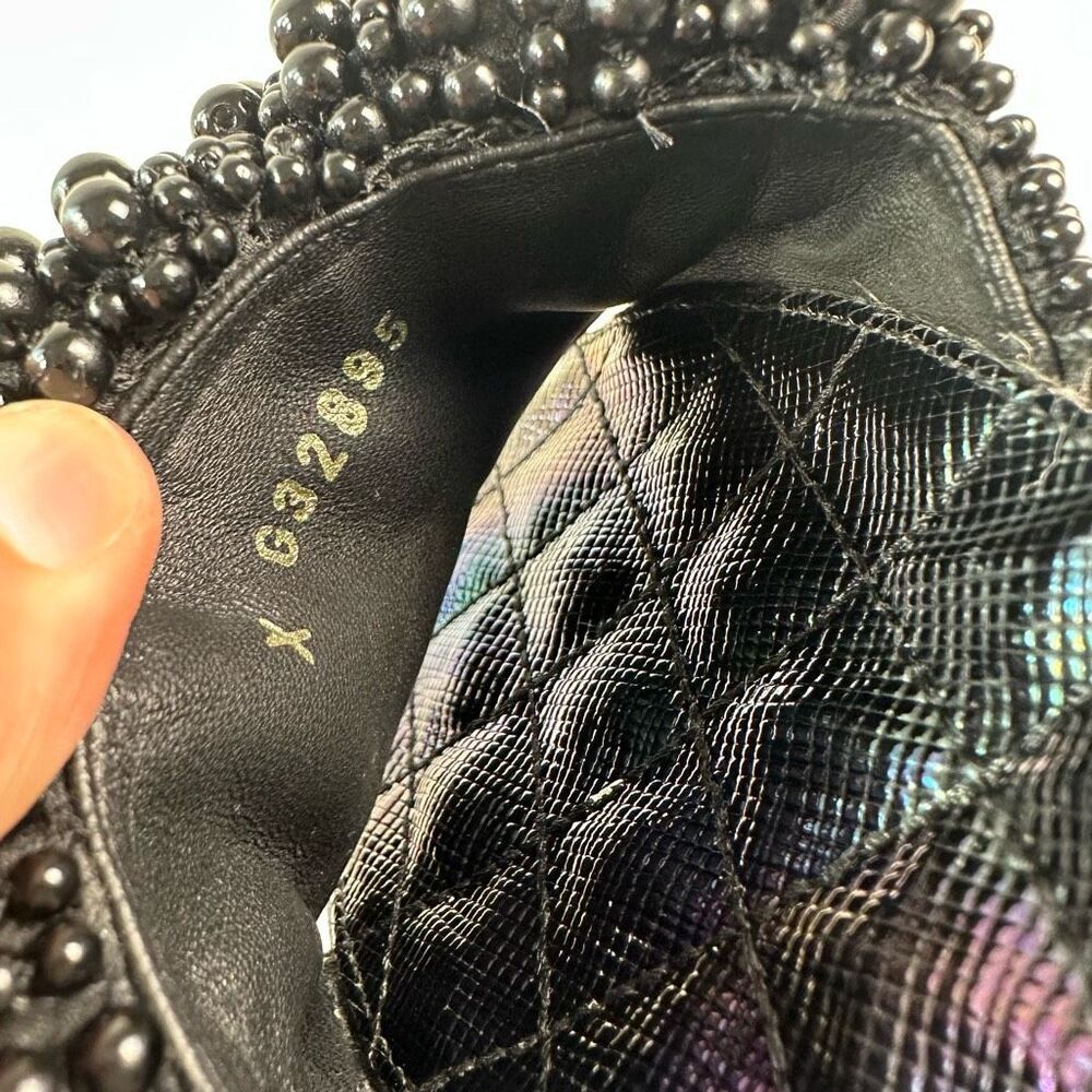 CHANEL Black Fantasy Pearl Cord Sandals Size 37 Mules Open Toe Slides CC Flat - Picture 11 of 12